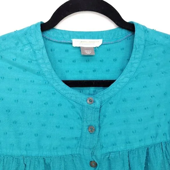 Pilcro By Anthropology Button Up Shirt Small Long Sleeves Green Top Swiss Dot - Picture 8 of 13